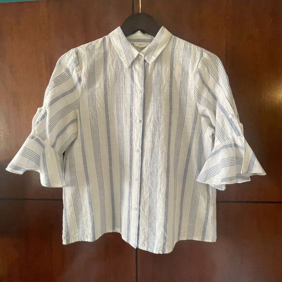 A Loves A Women's Button Down Blouse Striped Top Linen Shirt Size S - Picture 2 of 10